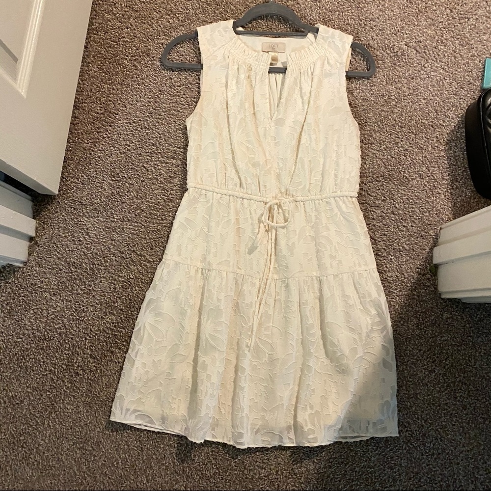 LOFT Cream Lace Sleeveless Tie-Waist Dress